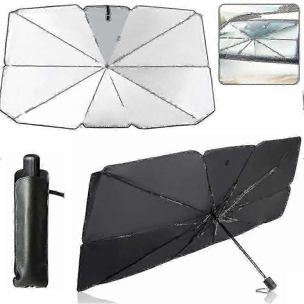 Titanium Silver Car Windshield Sun Shade, Foldable Umbrella
