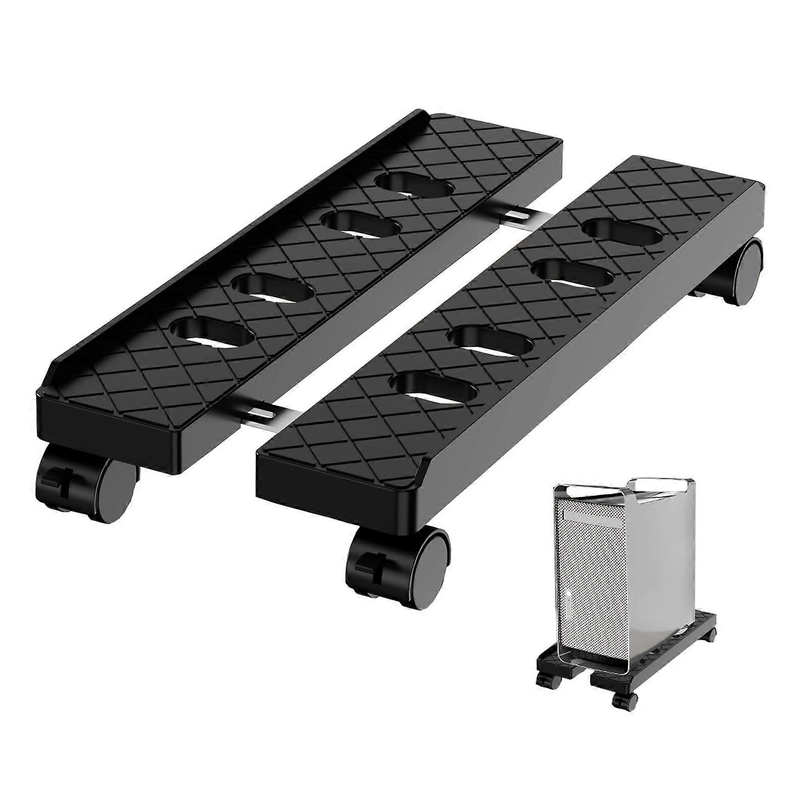 Computer Tower Stand with 4 Caster Wheels, Adjustable Ventilated Under Desk CPU Stand (Large Black)