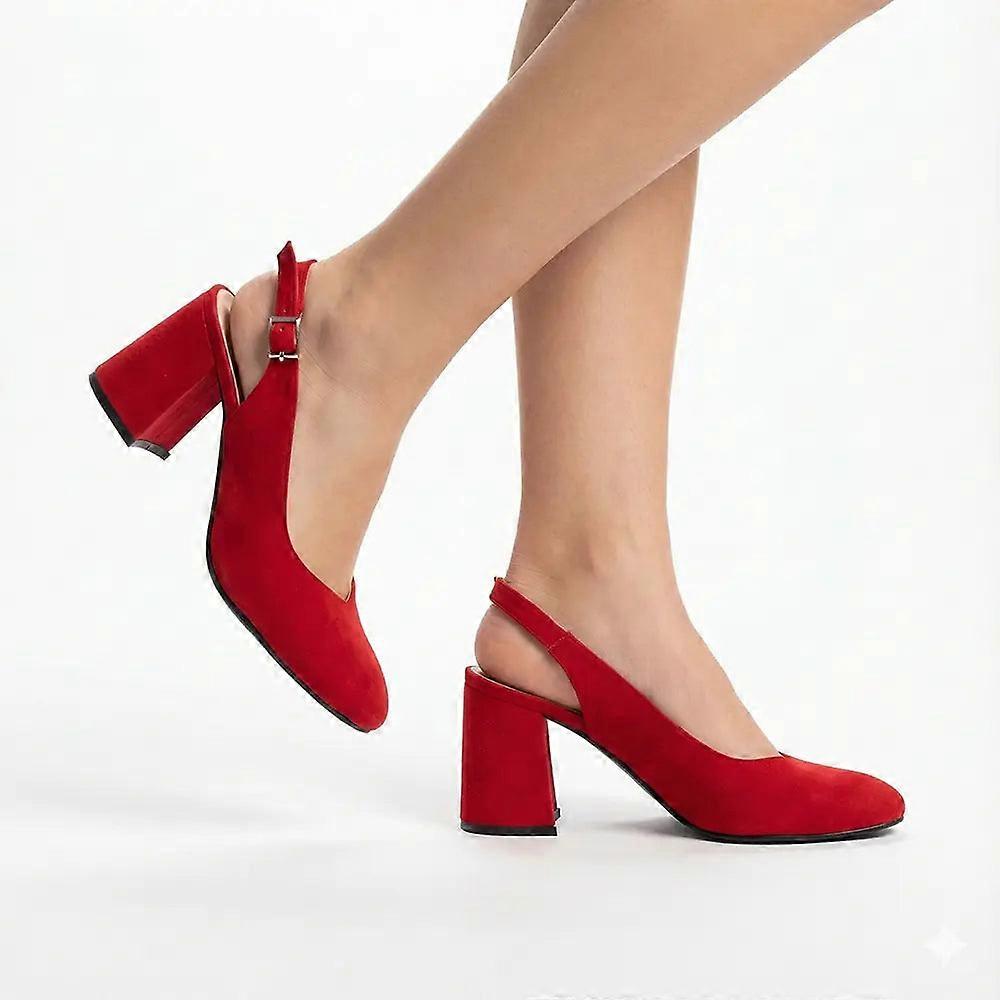 Suede Ankle Strap Block Heel Sandals Size 34-42