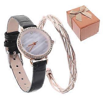 Quartz Watch Lady Watch Gift Set with Elegant Bracelet 1Set compatible with Women Black
