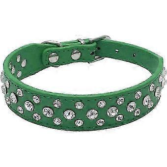 Adjustable Crystal Bling Dog Collar Leather Rhinestone Decoration Small Medium Breeds 12 20 Inch_Esz3
