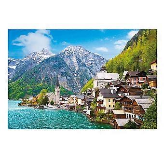 Quebra-cabeça de madeira de 1000 peças para adultos e crianças, padrão Hallstatt, jogo interativo para toda a família.