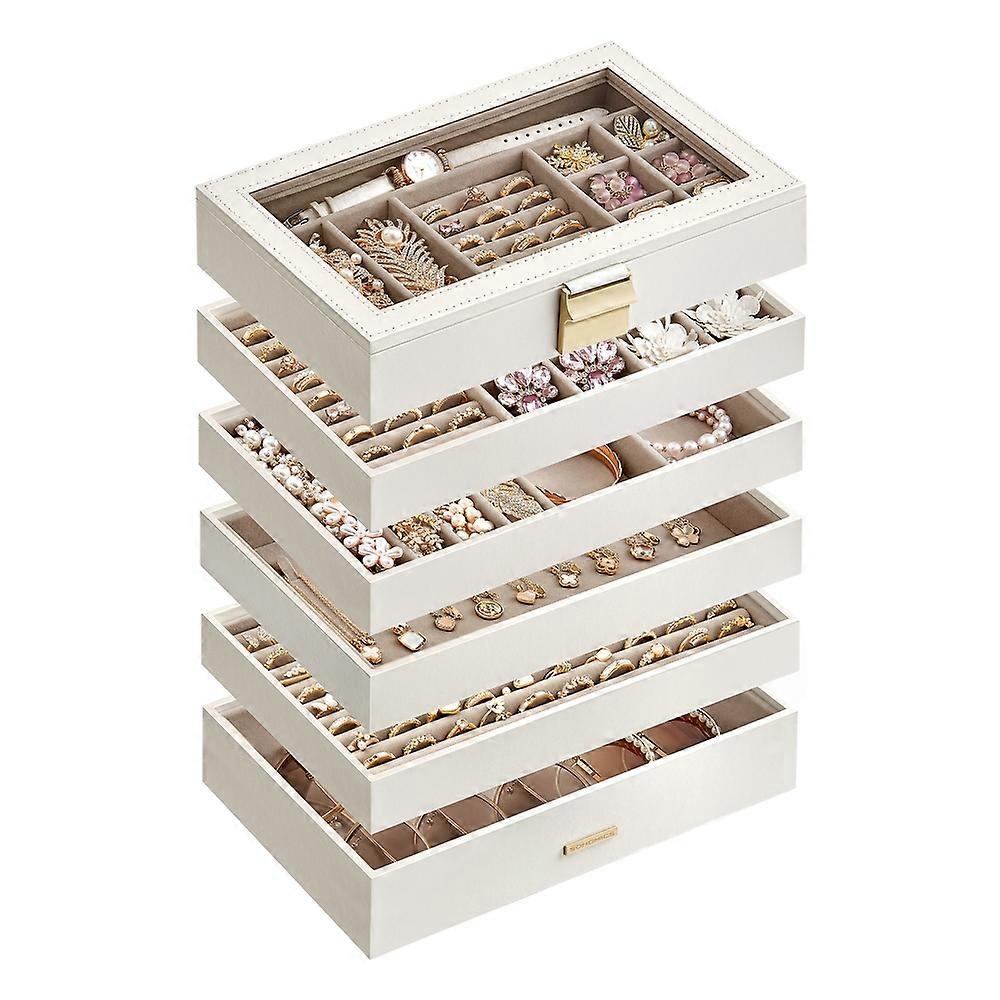 6-Tier Stackable Jewelry Trays with Glass Lid Cloud White