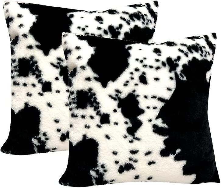 装饰抱枕套18x18 2包柔软舒适的抓绒抱枕套适用于沙发床、沙发、农舍动物皮肤、黑白印花