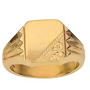 9ct Gold 12x11mm gents engraved rectangular Signet Ring Size Z