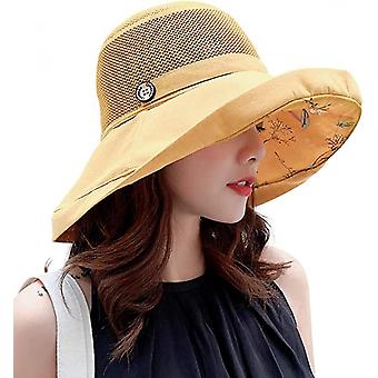 Women Mesh Sun Hats Summer Beach Uv Protection Packable Wide Brim Chin Strap