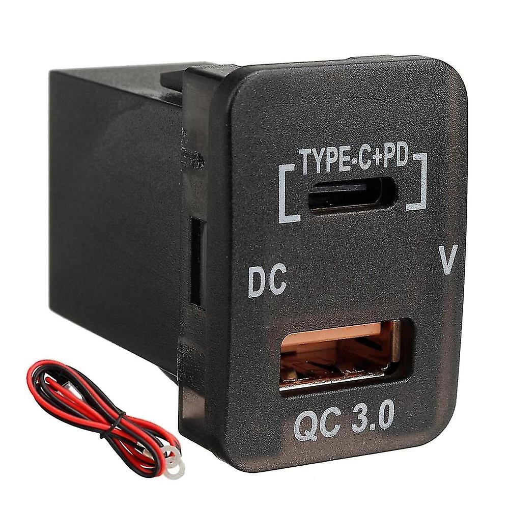 Car Type-c+pd Qc3.0 Charger Dual Usb Adapter Dashboard Socket Voltmeter For Landcruiser Prado