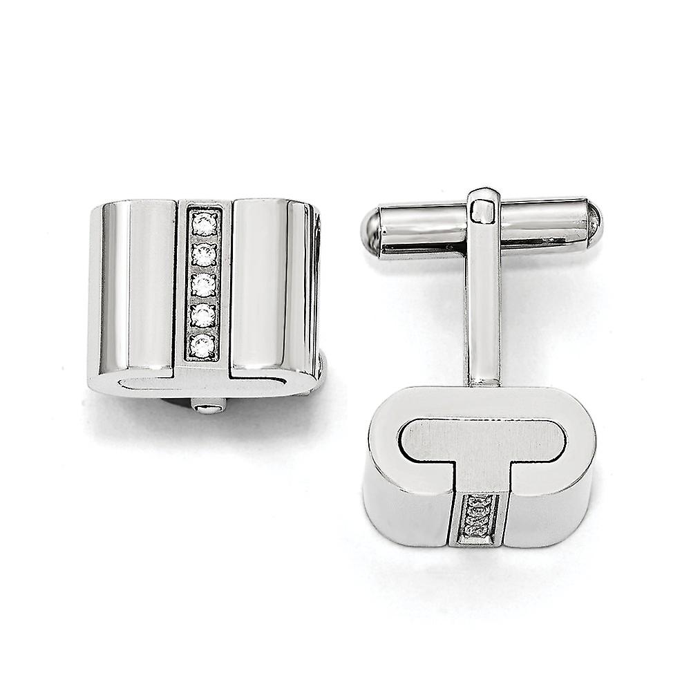 Stainless Steel Brushed and Polished With Cubic Zirconia Square Cuff Links-Cuff Link for Men