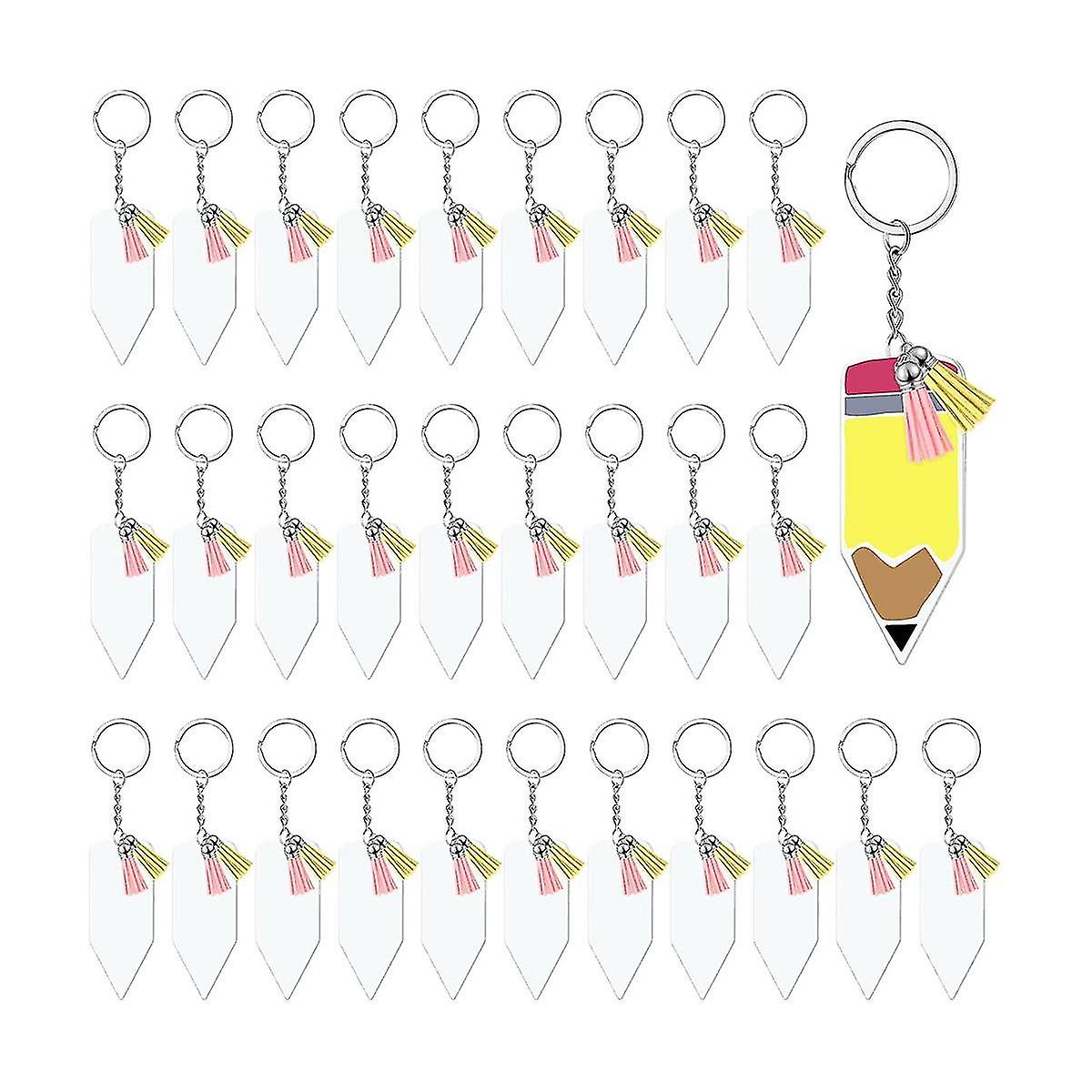 120 Pcs Acrylic Pencil Keychains With Key Rings, Tassels Key Chain For Craft, Bulk Keychain Rings