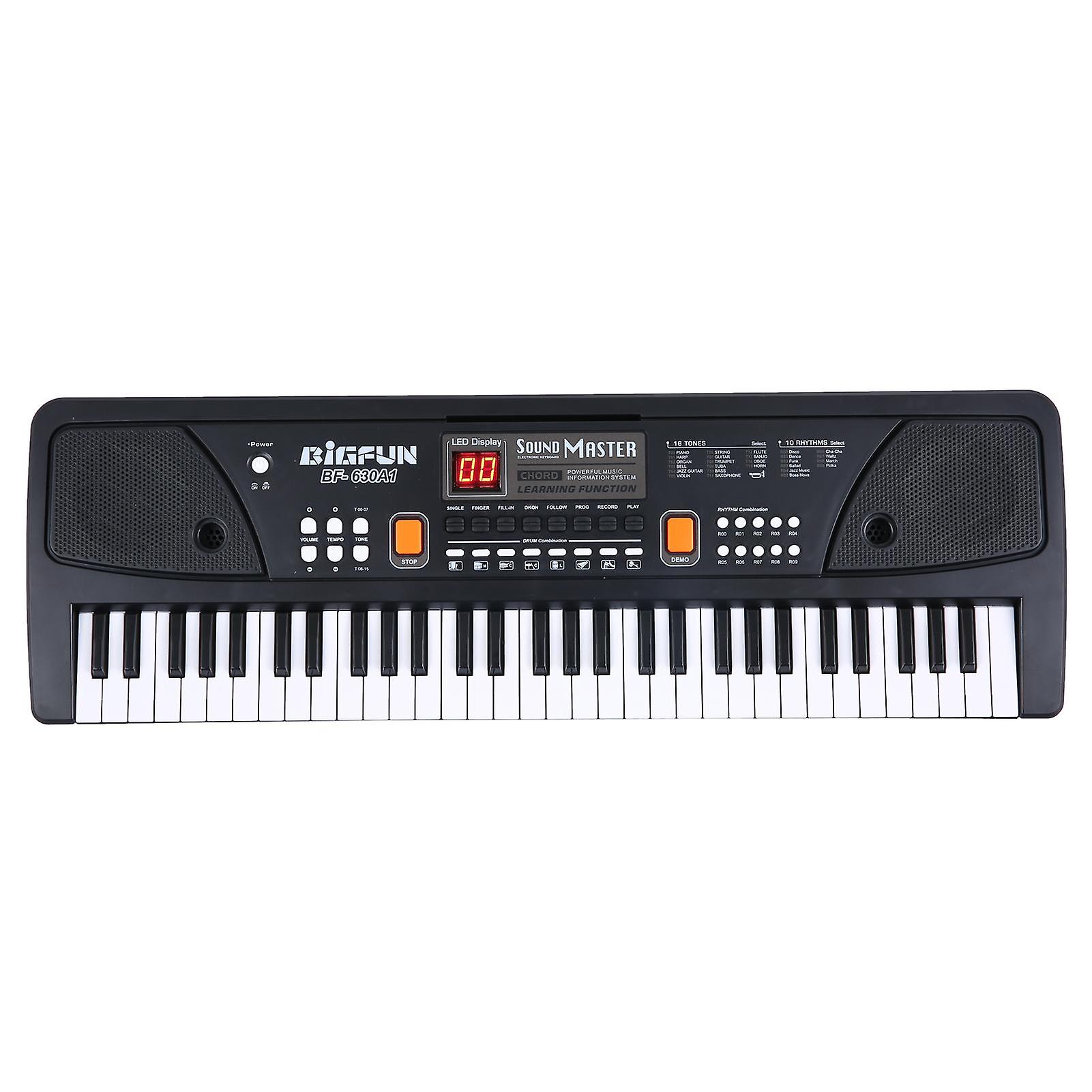 BIGFUN 61 Keys USB Electronic Organ Kids Electric Piano with Microphone Black Digital Music