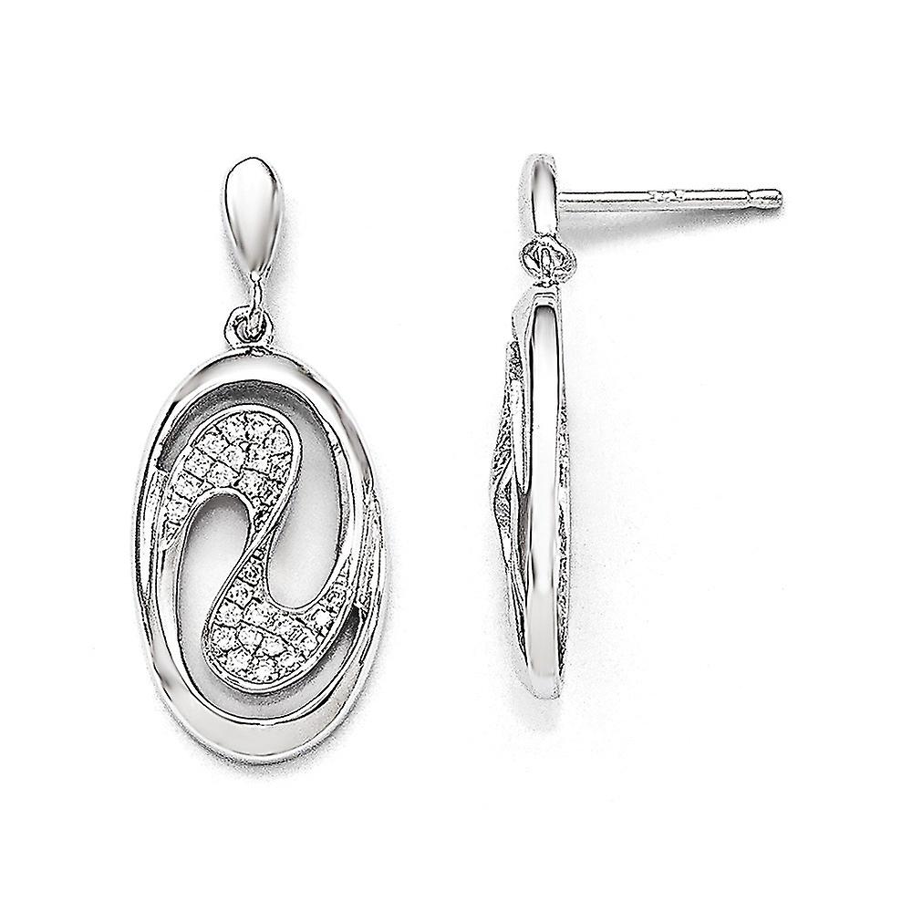 925 Sterling Silver and Cubic Zirconia Fancy Dangle Post Earrings 27x12mm Wide-Dangle Earring for Women