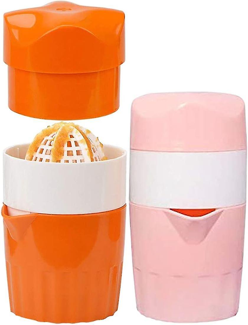 300ml Portable Multifunctional Manual Juicer Cup Kitchen Tools (orange+pink)