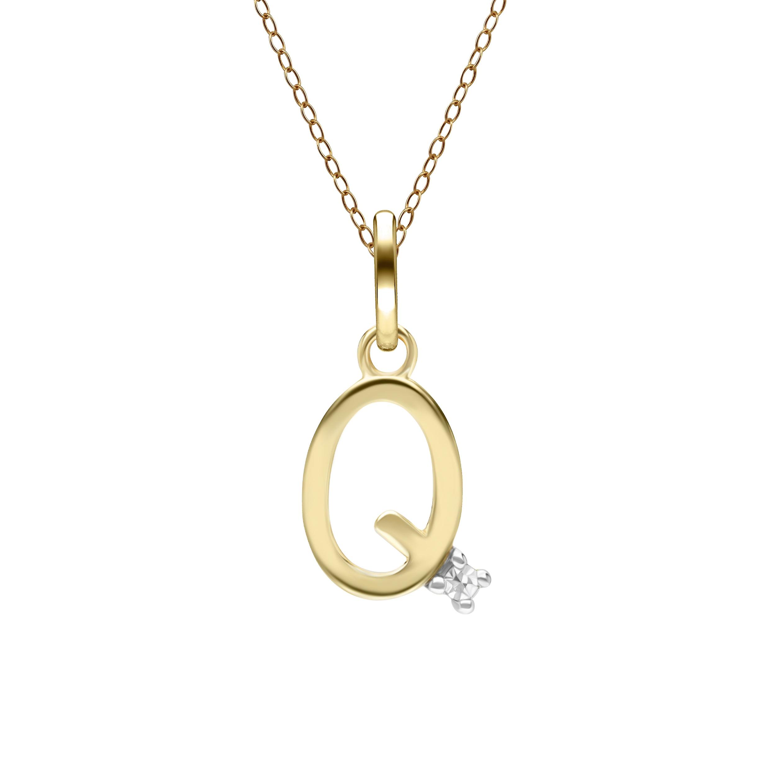 Initial Q Diamond Letter Necklace in 9ct Yellow Gold