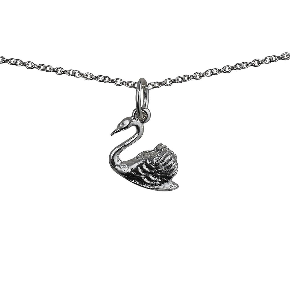 Silver 9x12 Swimming Swan Pendant with a rolo Chain 24 inches