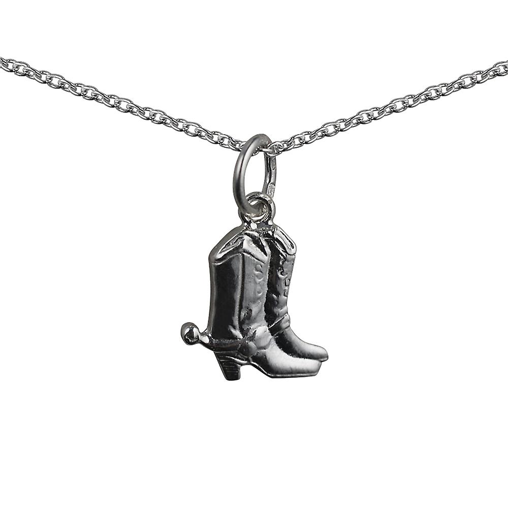 Silver 12x12mm Cowboy Boots Pendant with a rolo Chain 24 inches