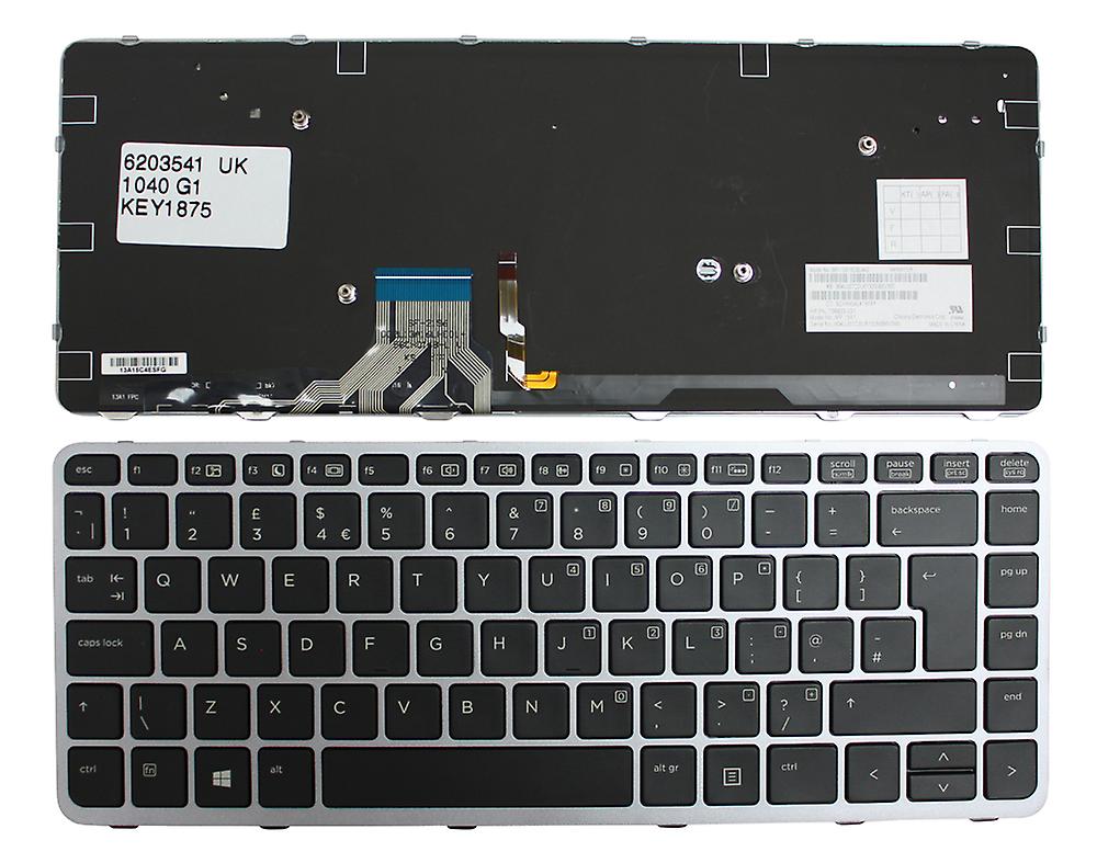 HP Elitebook Folio 1040 G1 银色框架背光黑色英国布局替换笔记本电脑键盘