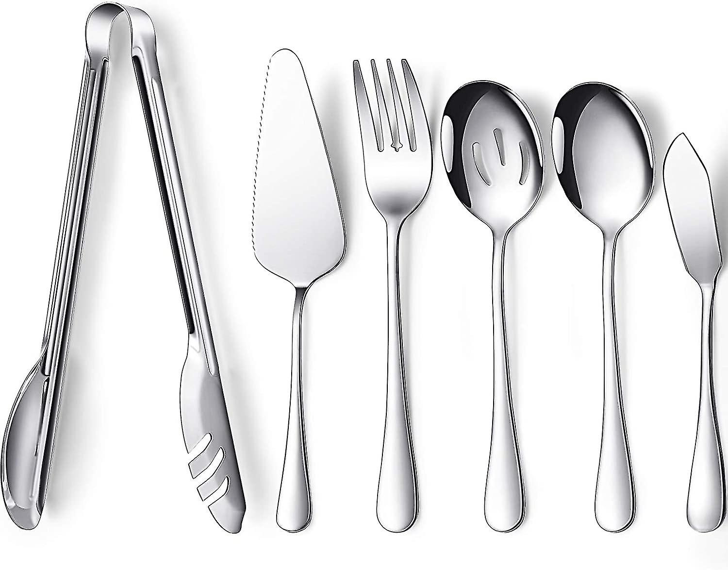 6 Pieces Serving Utensils Large Serving Spoon Slotted Serving Spoon Serving Fork Serving Tong Pie Server Butter Knife Buffet Catering Serving Utensils
