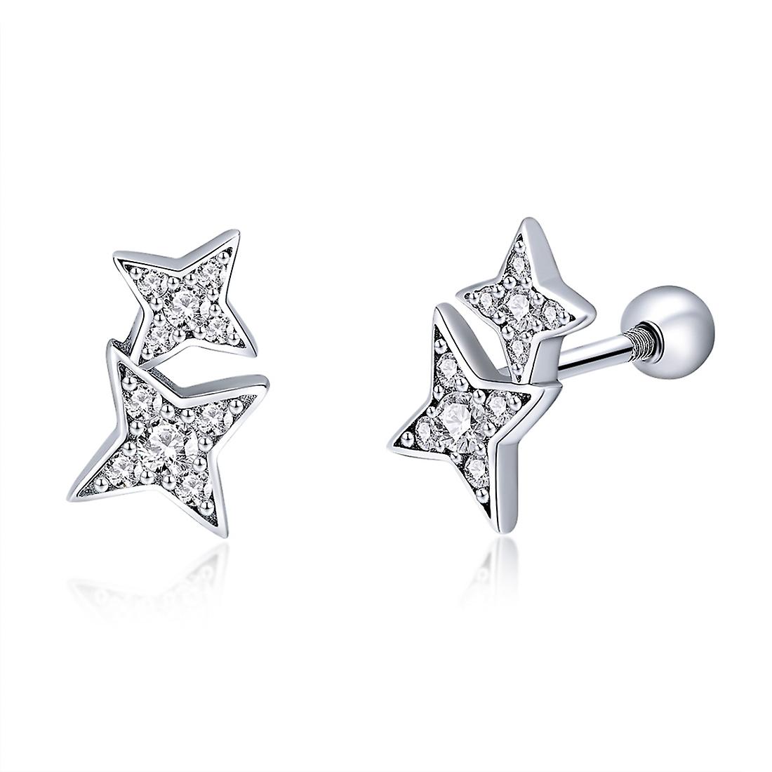 Sterling Silver Bright Star Diamond Earrings SCE432