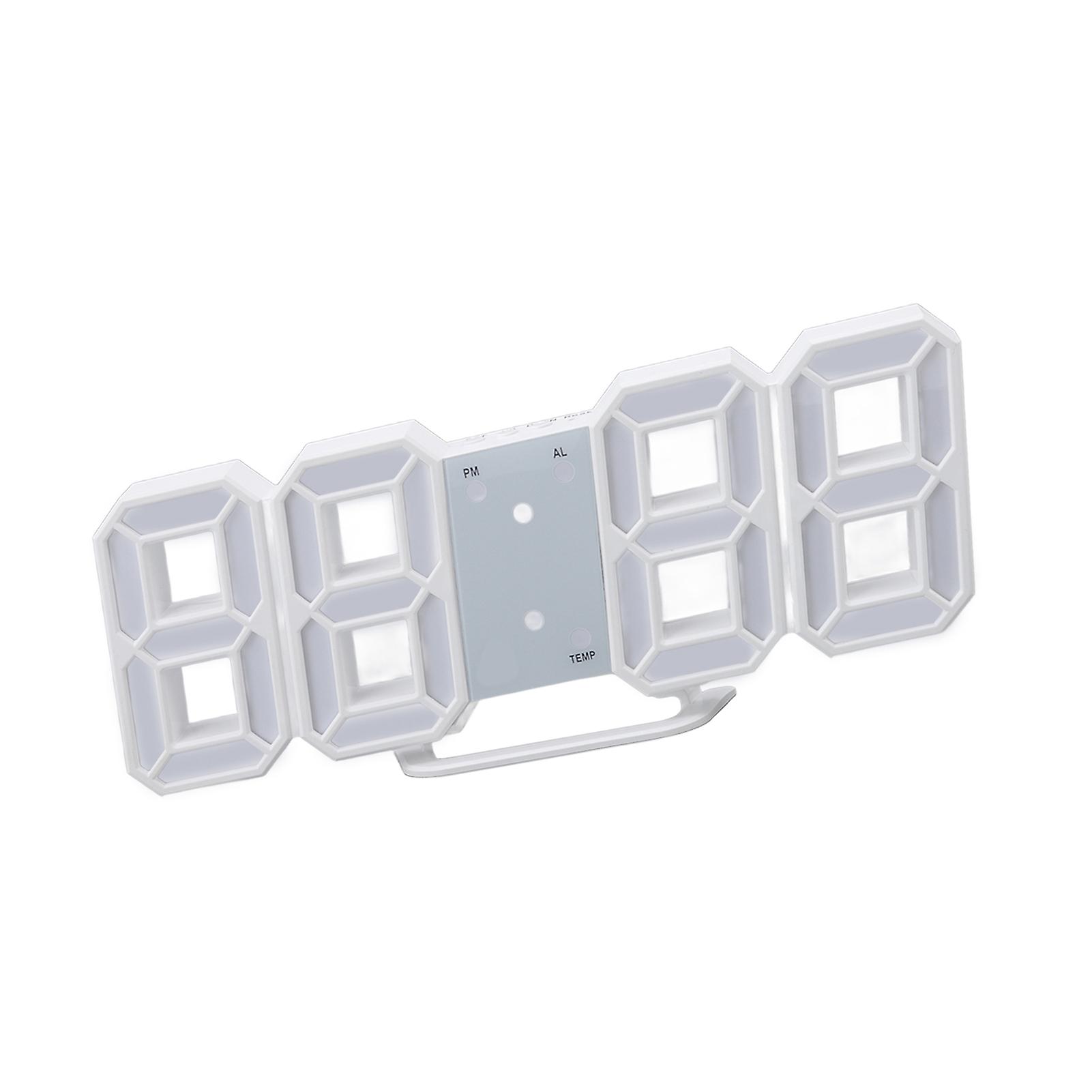 3D LED Digital Clock Time Temperature Display Night Light Alarm Function White 3D Digital Clock for Home Regular Version 