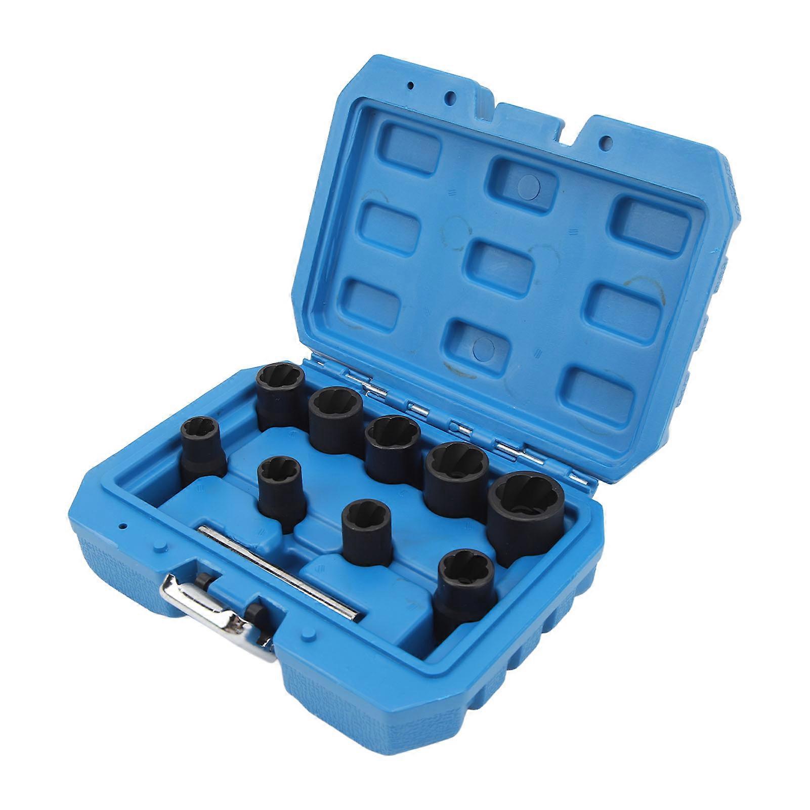 10PCS Twist Impact Socket with 8mm Straight Rod 3/8in Drive 10 to 19mm Bolt Removal Extractor Tool Set