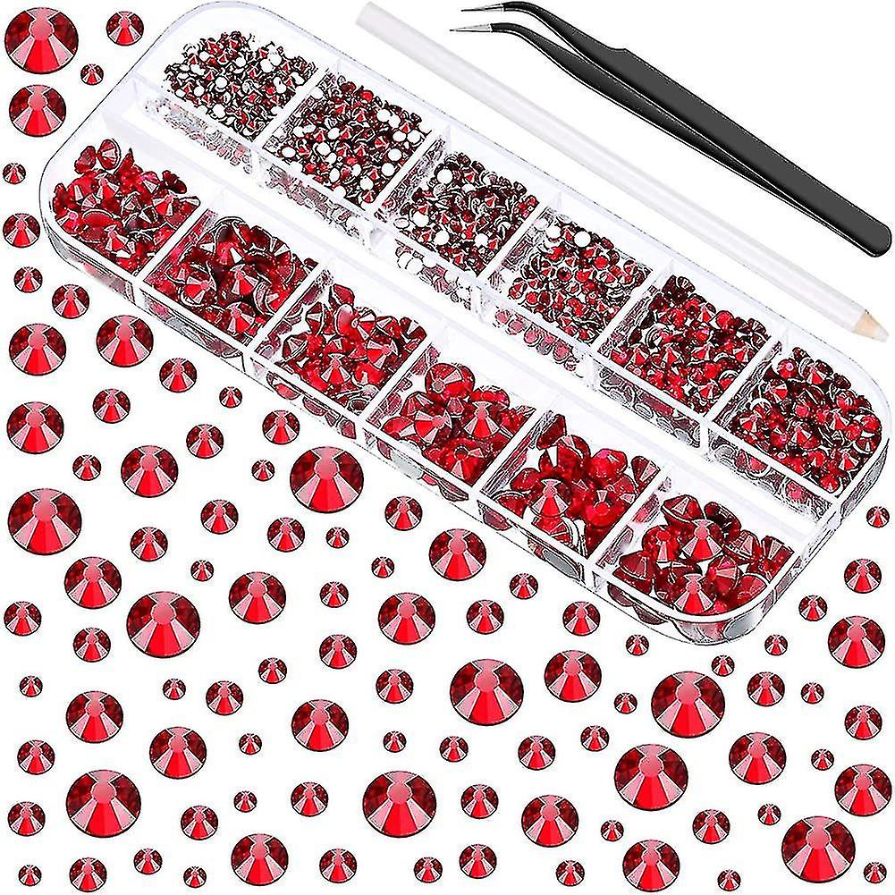 2000 Pieces Flat Back Gems Round Crystal Rhinestones 6 Sizes (1.5-6 Mm)