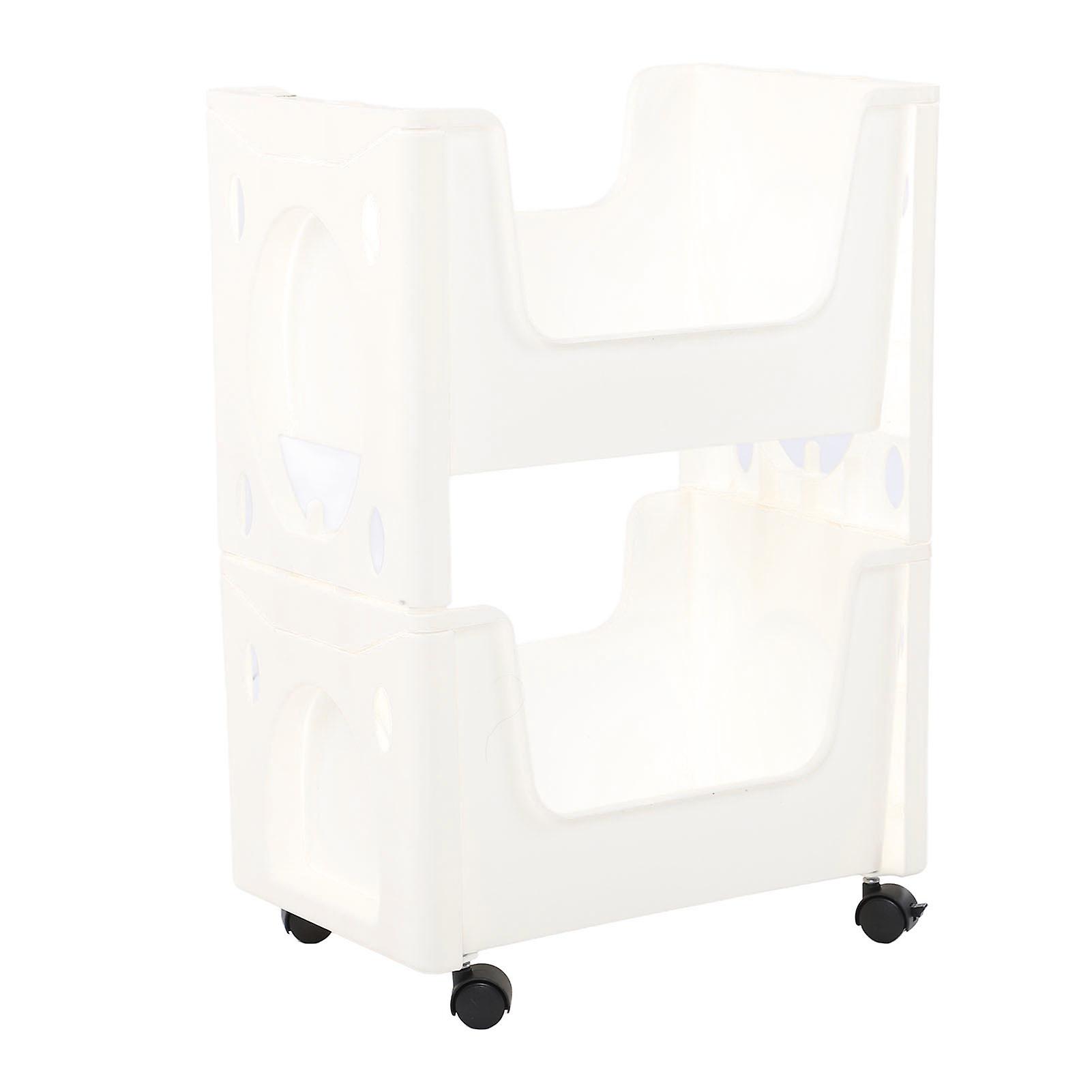 Large Capacity 2-Tier White Storage Cart 34x22x20.5cm with Lockable Casters