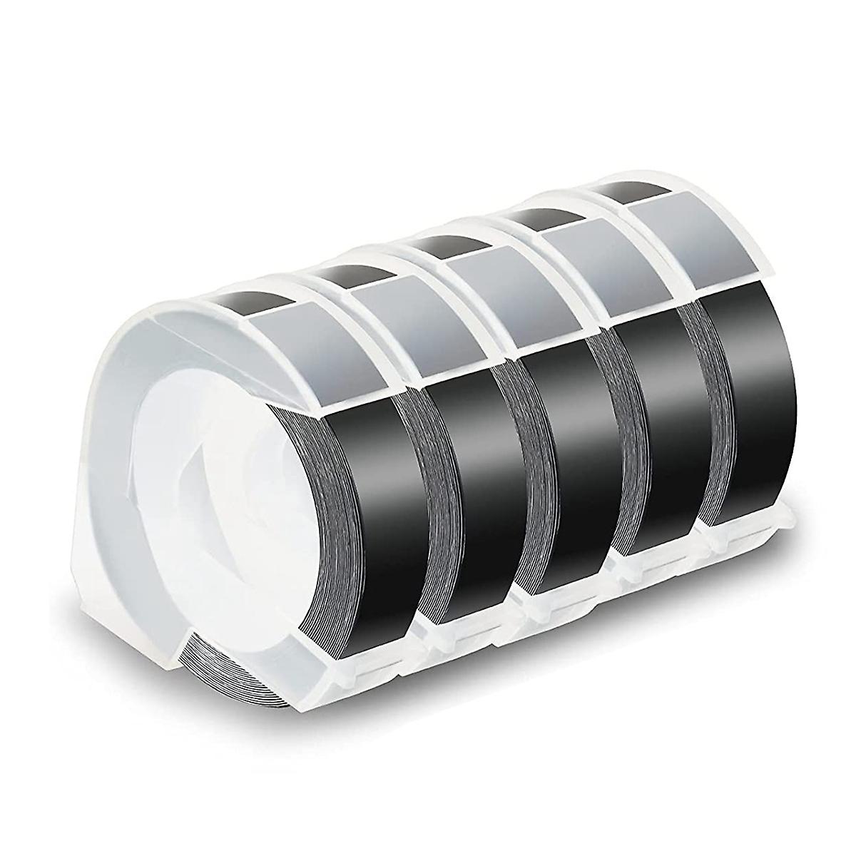 5 Pack Label Tape for Embossing Tape 12mm 3D Emboss Labels, White on Black for DM1595 Organizer Xpress Pro