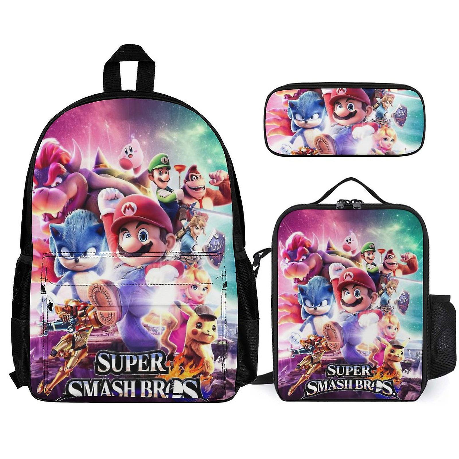 Super Mario Backpack Set, Backpack with Lunch Box And Pencil Case 3pcs Set