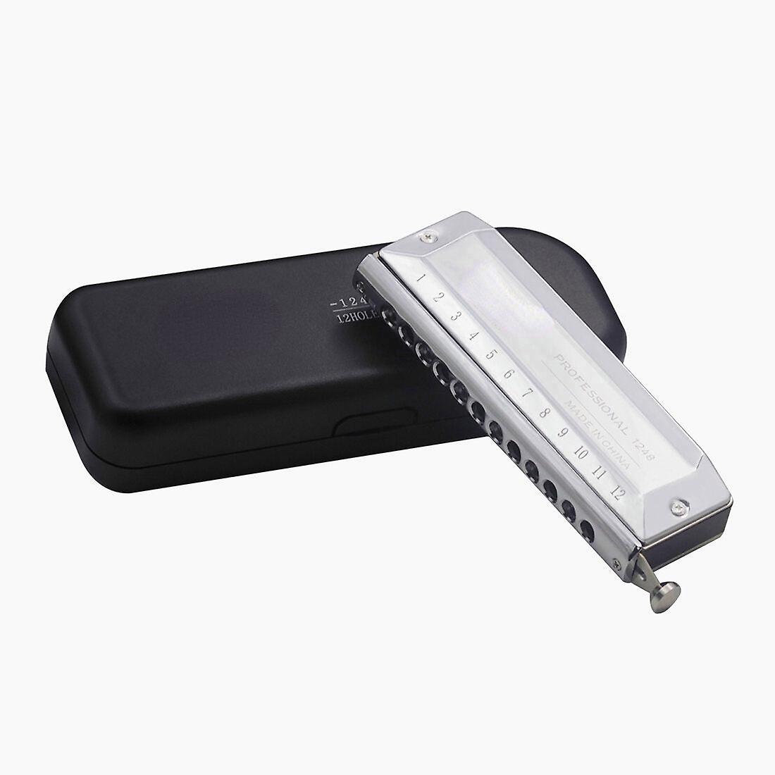 12 Holes 48 Tone Harmonica Chromatic Harp Metal Board Resin Copper Plating Woodwind Instruments With Case