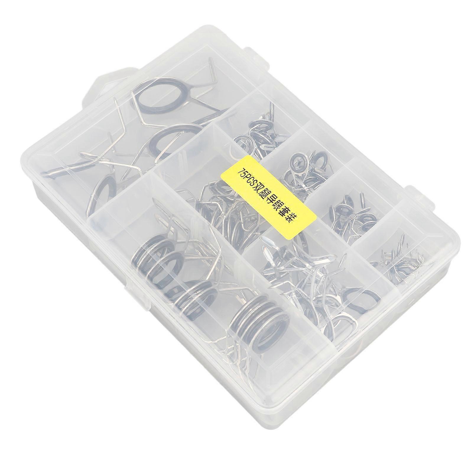 75 قطعة صيد رود تيميح إصلاح كيت الصيد رود أدلة الفولاذ المقاوم للصدأ السيراميك حلقة قضيب تلميح دليل استبدال كيت 