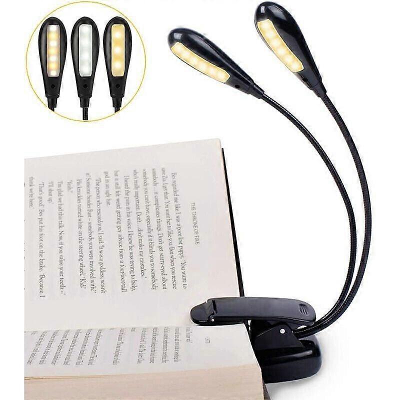 14 LED rechargeable book light, clip on bed reading light, music stand lamp, 3 brightness and 2 gooseneck lights illuminate 2 full pages. Perfect for 