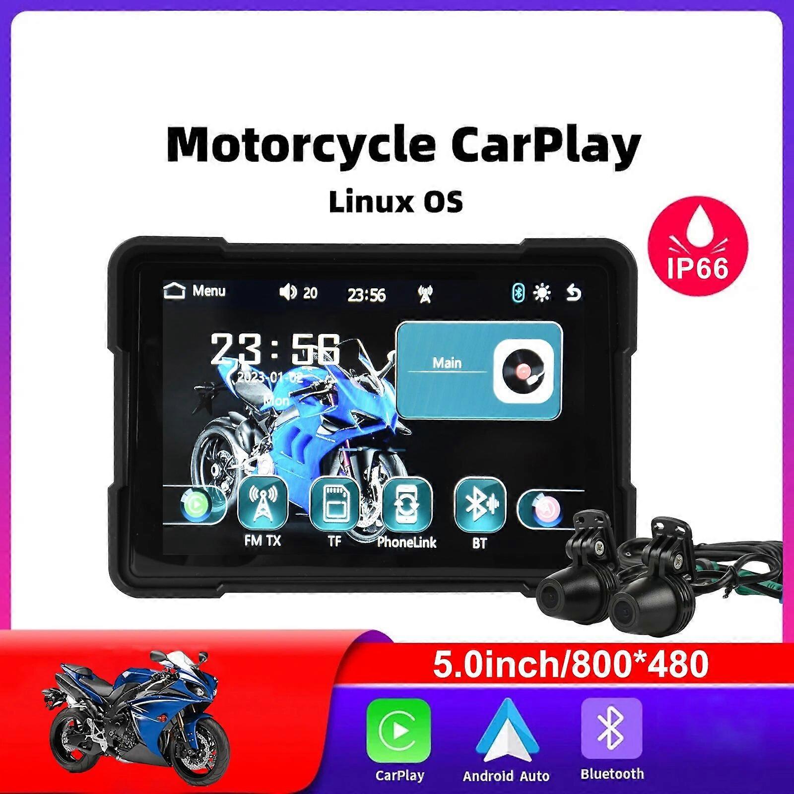 5 Inch 1000Nit Screen Portable Motorcycle Gps Navigation Ip66 Waterproof Motorcycle Carplay Dual Lens Recorder Dual Bluetooth FN9U5026