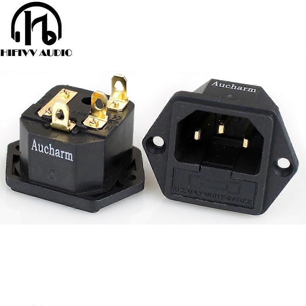 Two-in-one Gold Plated Copper Fuse Holder AC Power Socket for HIFI Audio Amplifier DIY Kits
