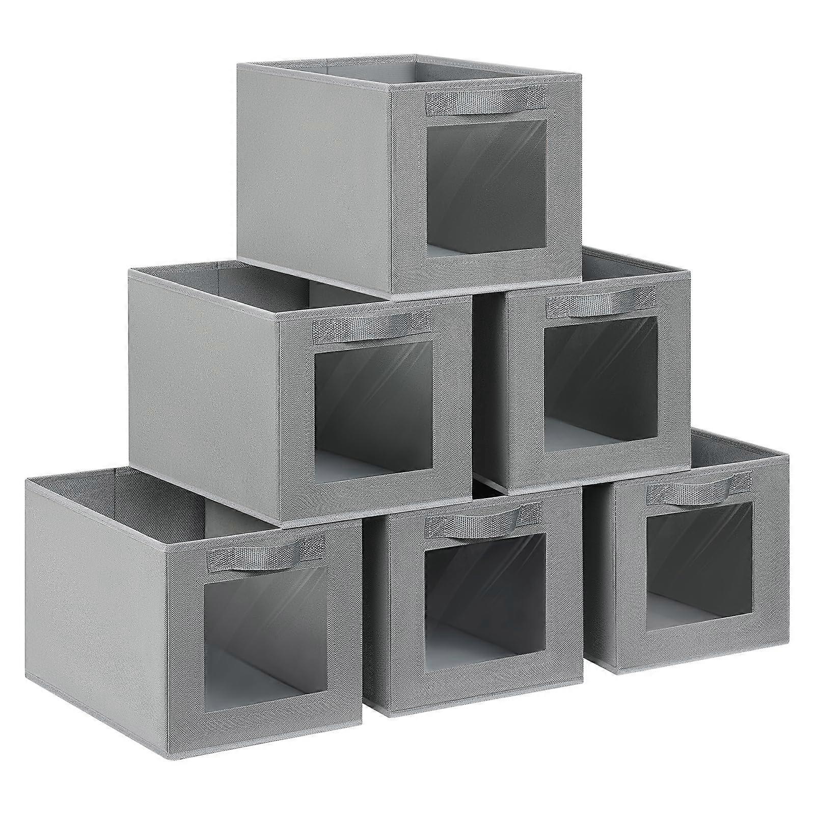 Pack of 6 fabric storage boxes, storage basket with transparent window, foldable storage box with handle, wardrobe organizer for clothes, books, toys,