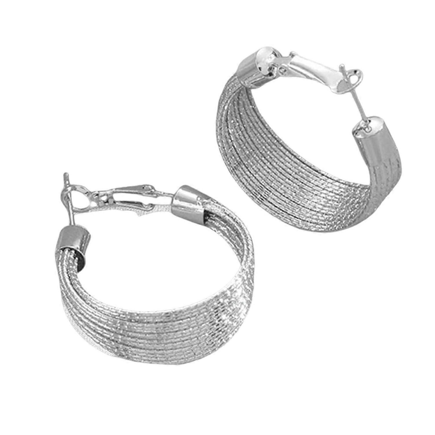 Women Open Ring Earrings Adjustable Multi-layer Solid Color Wide Electroplating Polished Alloy Lady