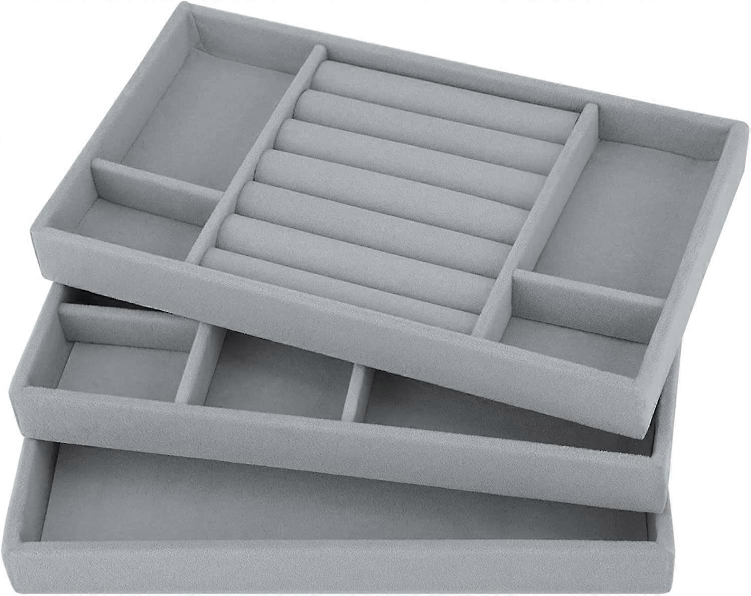Δίσκοι κοσμημάτων Organizer Σετ 3 Velvet Stackable Jewelry Drawer Organizer Δίσκος Σκουλαρίκι Δαχτυλίδι Κολιέ