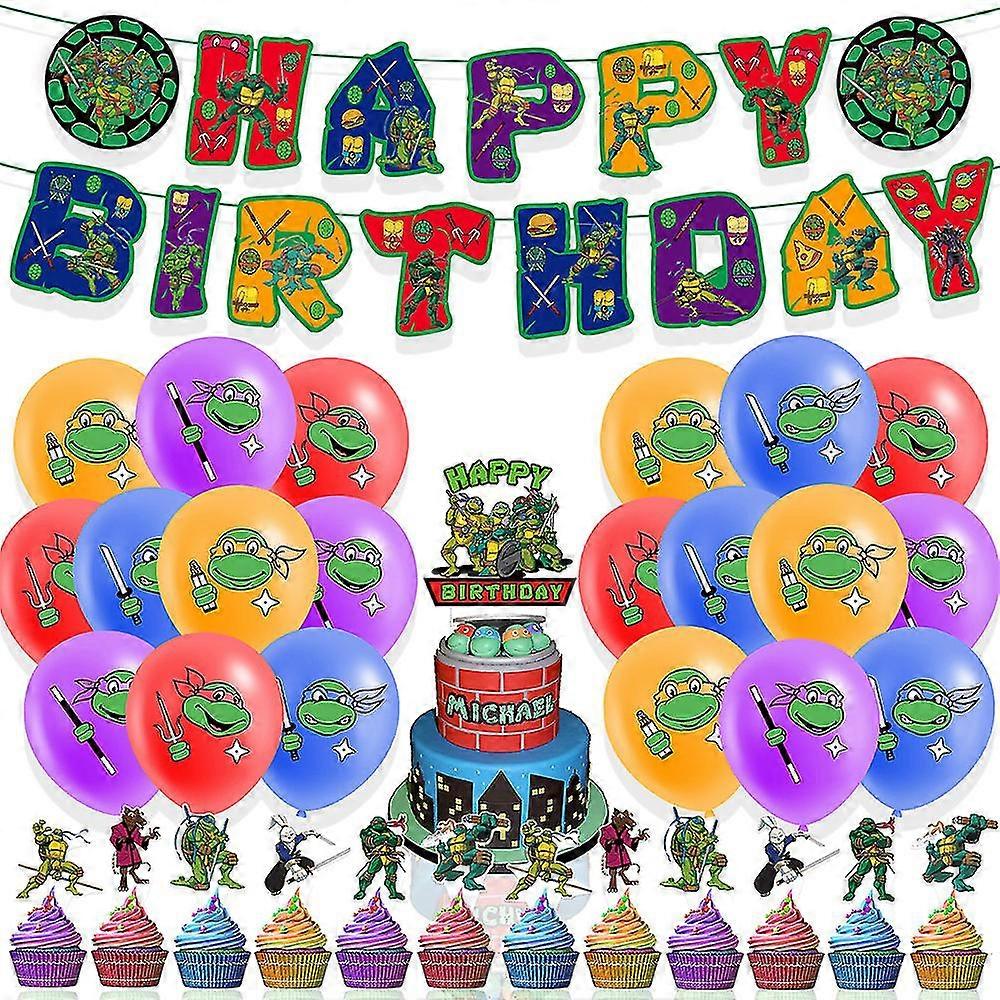 Ninja Turtles Themed Birthday Party Decoration Supplies Set With Happy ...