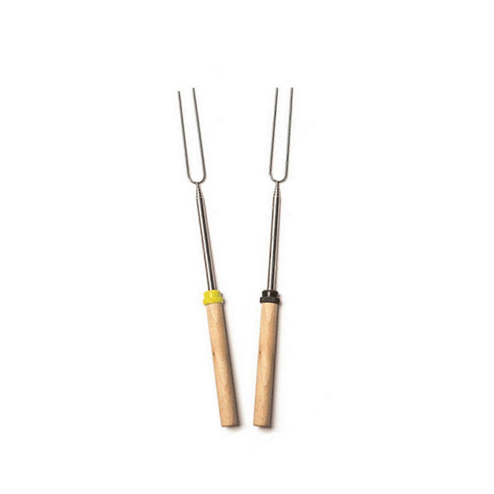 Barbecue Fork Stainless Steel Fork Wooden Handle Stretchable Roasting Tools For