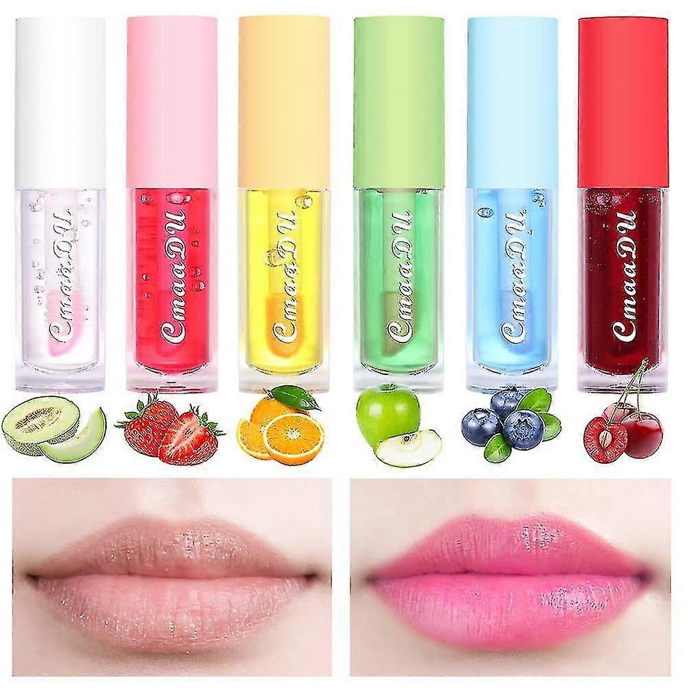 6pcs Plumping Hydrating Lip Gloss, Crystal Jelly Fruit Extract Lip Care Lipstick, Magic Temperature Color Change