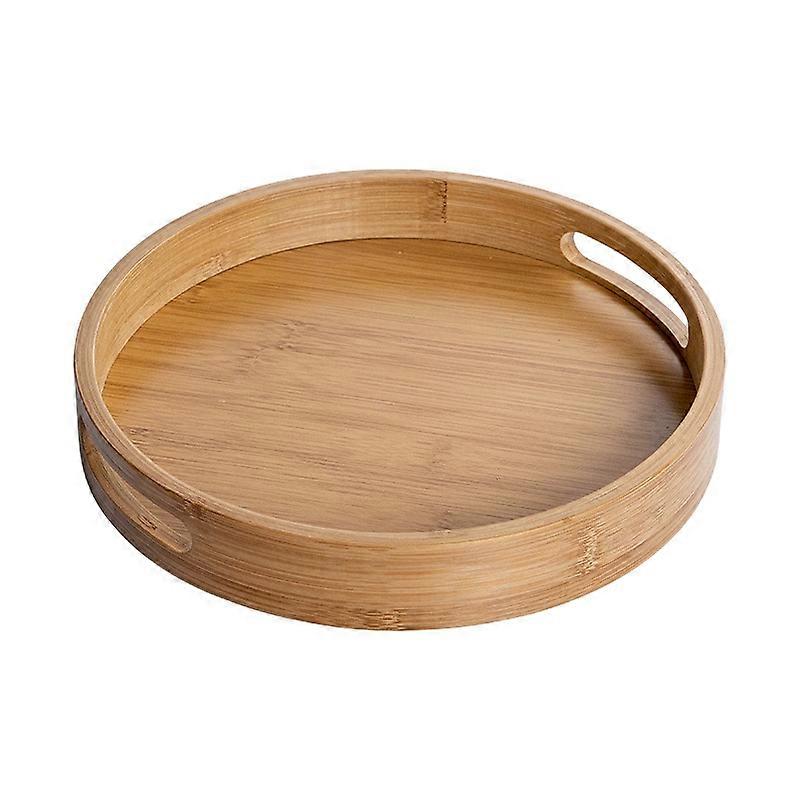 Round Serving Tray with Handles - Wooden Bamboo Circle Tray for Coffee Table, Food, Ottoman 11.81 I