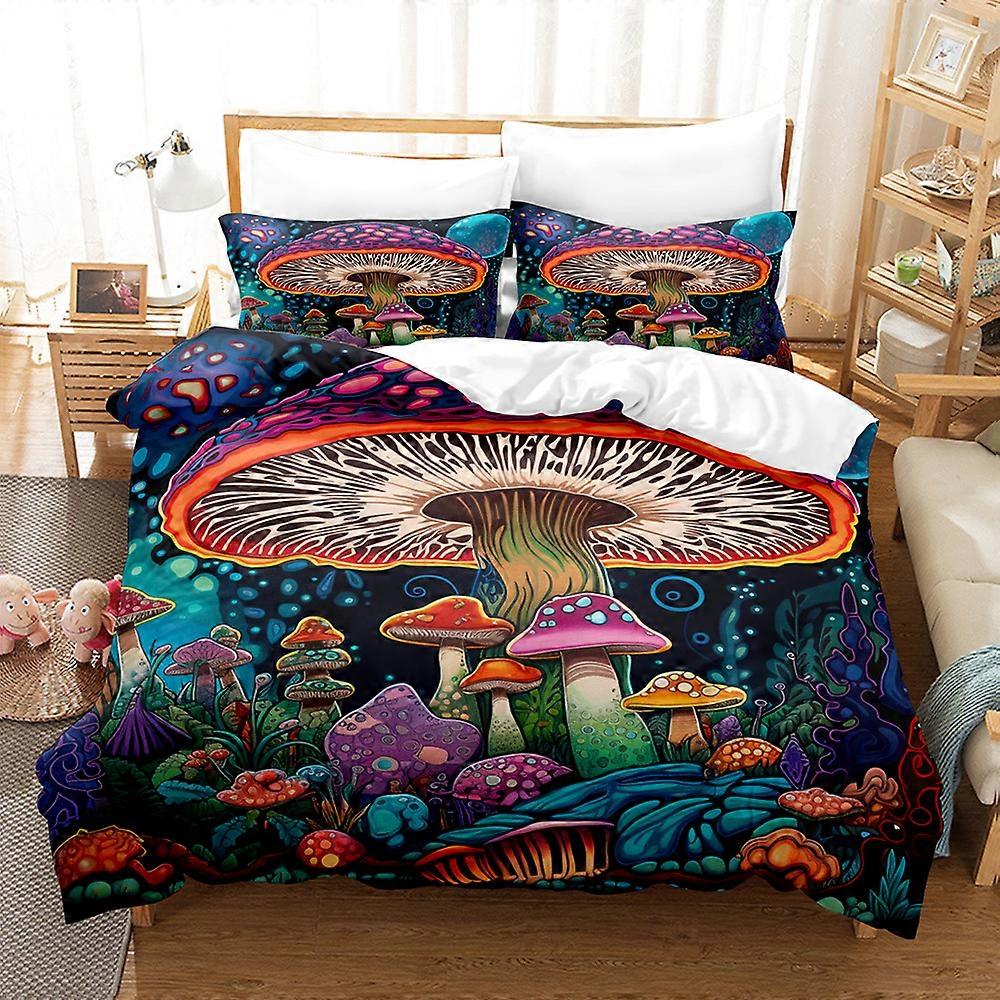 Fluorescent mushroom series down duvet cover two-piece set 3D printed ultra-fine fiber bed sheet bedding three piece set
