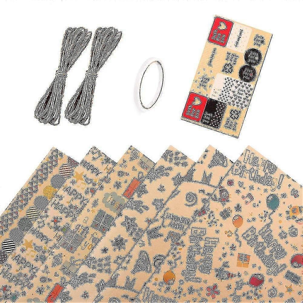 6 Pcs Wrapping Paper Sheets,birthday Wrapping Paper Set Papers,ribbon