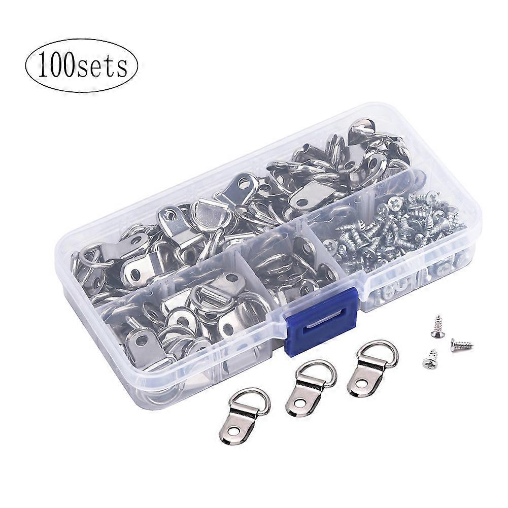 100 Set D-Ring Picture Hangers with Screws for Hanging Clock Paintings Artwork Hook Photo Mirrors
