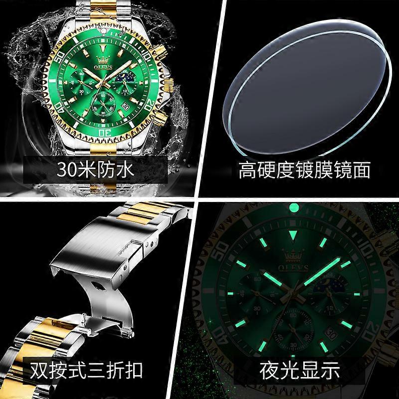 Män Watch Rostfritt stål Vattentät Lysande Business Mode Lyx Herr Watch Datum Moon Phase Quartz klockor för män