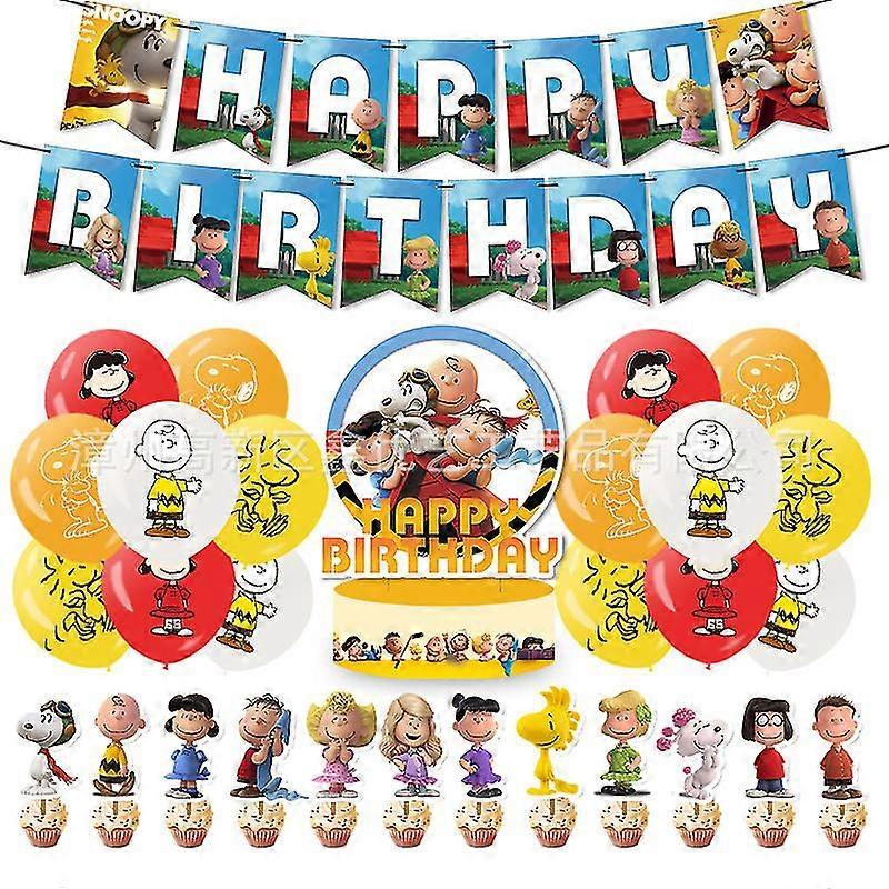 Peanuts Snoopy -teema syntymäpäiväjuhlat Sisustus ilmapallobannerikakku Topparisetti
