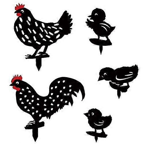 5 Packs Acrylic Chicken Yard Art Garden Decoration, Large Size Rooster Hen Chick Shape Yard Stakes, Animal Silhouette Decor Outdoor Statue Ornaments F