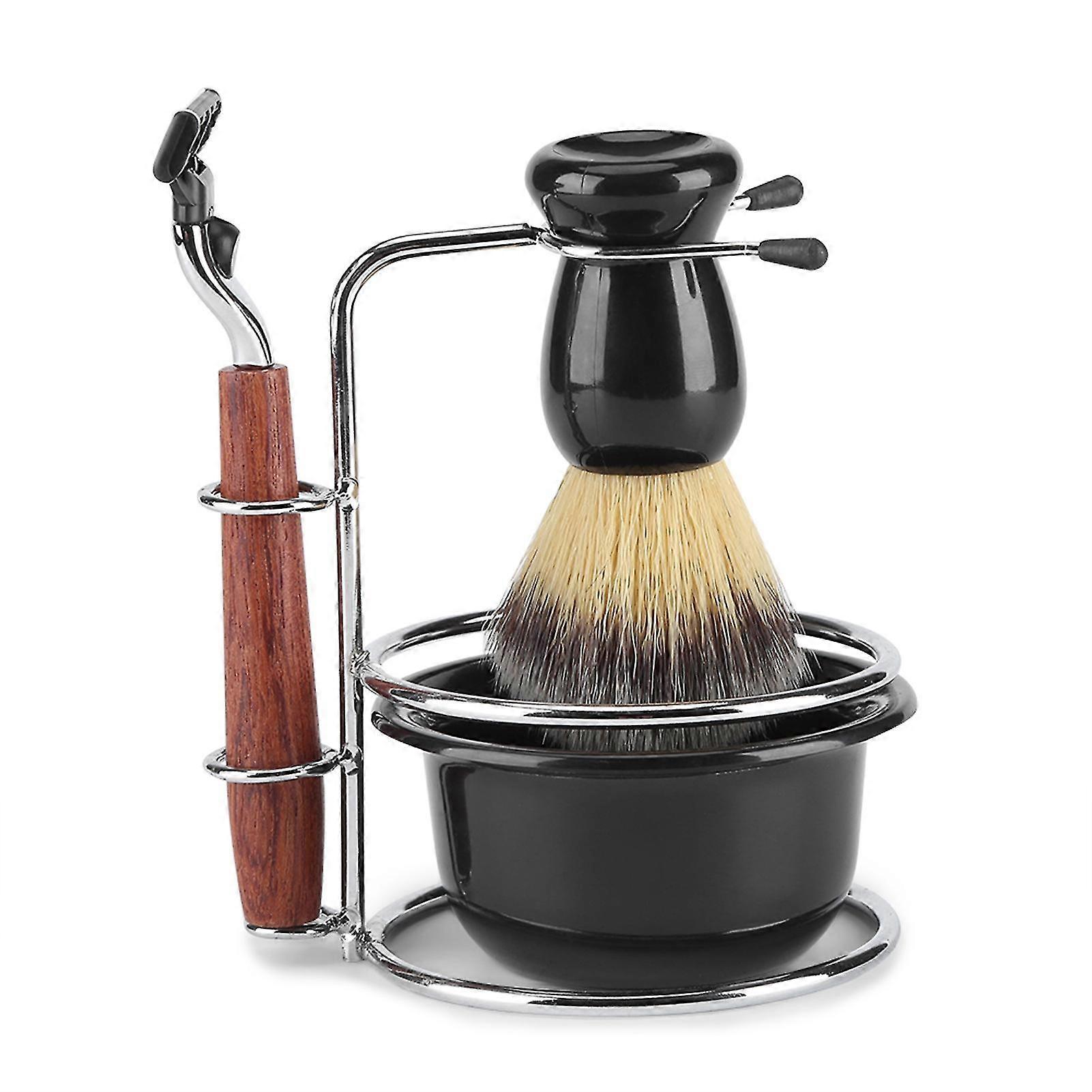 4pcs Shaving Kit Manual Razor Stainess Steel Stand Holder Brush Bowl Set