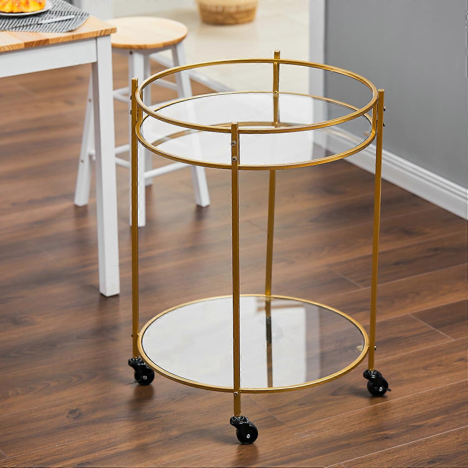 Gold Drinks Kitchen Trolley 2-Tier on Wheels