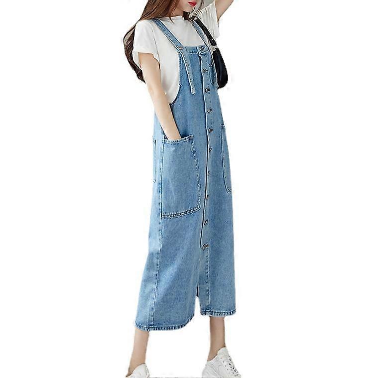 JWL-Korean Fashion Women Denim Dresses S-5XL Sleeveless Solid Loosee Strap  Maxi Dress Spring Female Casual Jean Frock | Fruugo ES