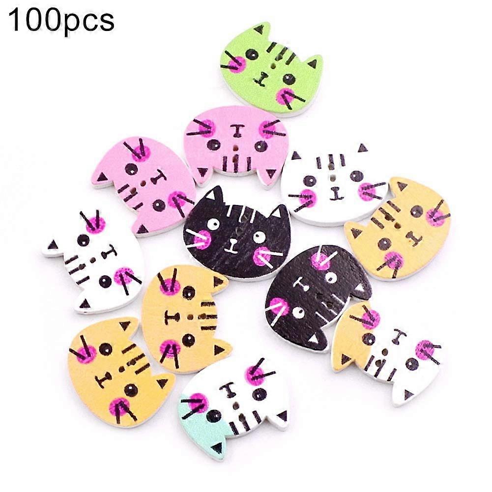 100Pcs Handmade Cat Shape Wooden Buttons DIY Craft Clothes Sewing Accessory